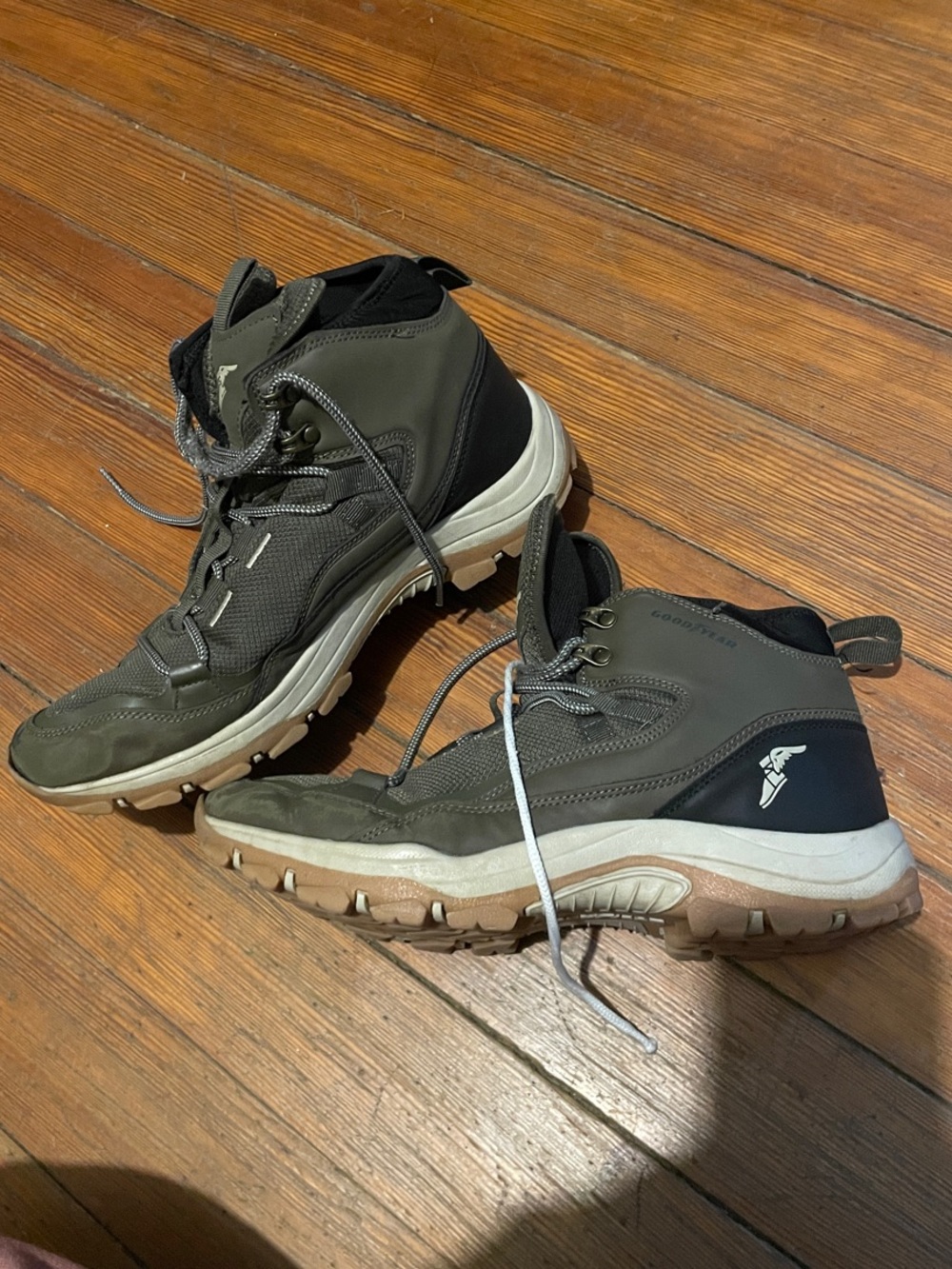 Good Year Men's Grey Green Mid-Top Trail Hiking Boots Size 10